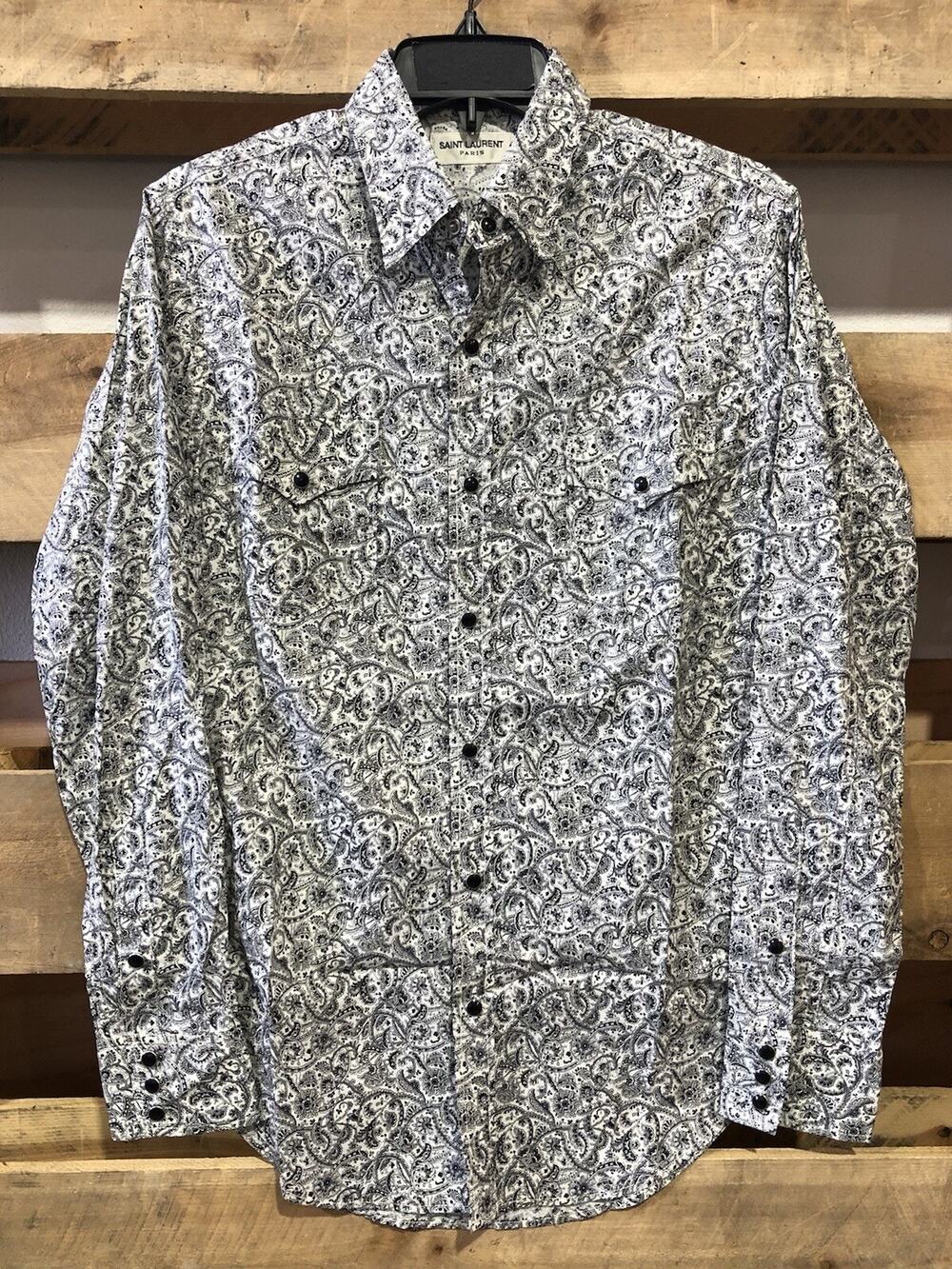 $790 Saint Laurent 2016 Hedi Paisley Print Western Snap Cotton Shirt White Sz M